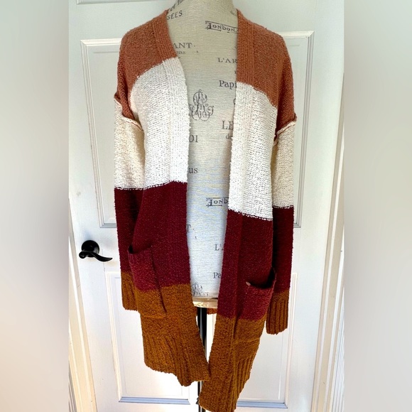 NWT Pink Rose Color block Open Front Cardigan size medium with pockets - Picture 1 of 7